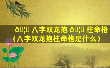 🦁 八字双龙抱 🦄 柱命格（八字双龙抱柱命格是什么）